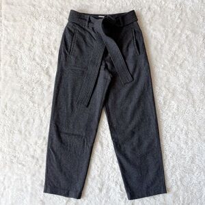 Wilfred Aritzia Woman Dark Gray Wool Blend Tie Waist High Rise Pants US4 Preppy